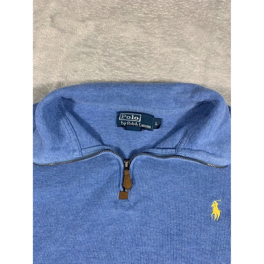 Polo Ralph Lauren Sweater Mens L Blue Quarter Zip Long Sleeve Embroidered